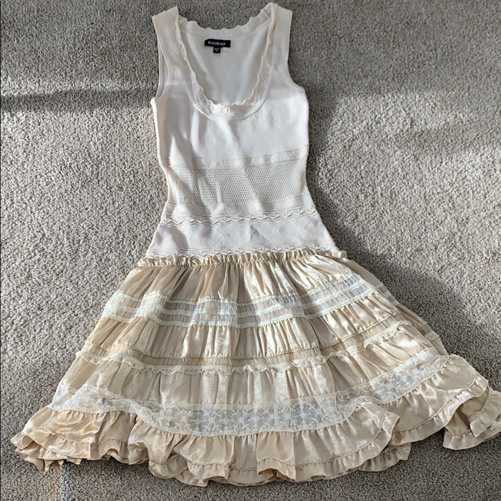 Bebe cream flare dress